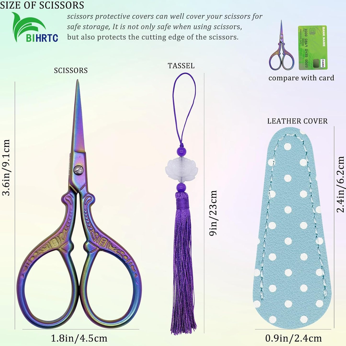 BIHRTC Sewing Embroidery Scissors with Cover Tassel Sharp Stainless Steel Tip Scissor Dressmaker Shears Crane Sewing Scissors for Thread Cross-stitch DIY Artwork Housework