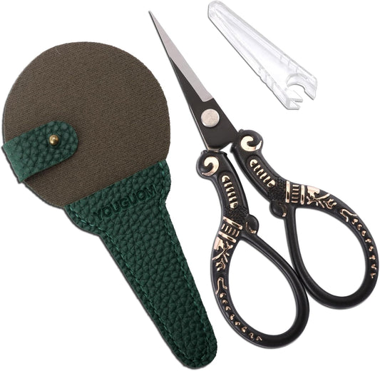 Antique Scissors with Cover, Sharp Sewing Scissor for Craft Needlework Cross Stitch, Small Thread Snips Little Detail Shears Black DIY Tools
