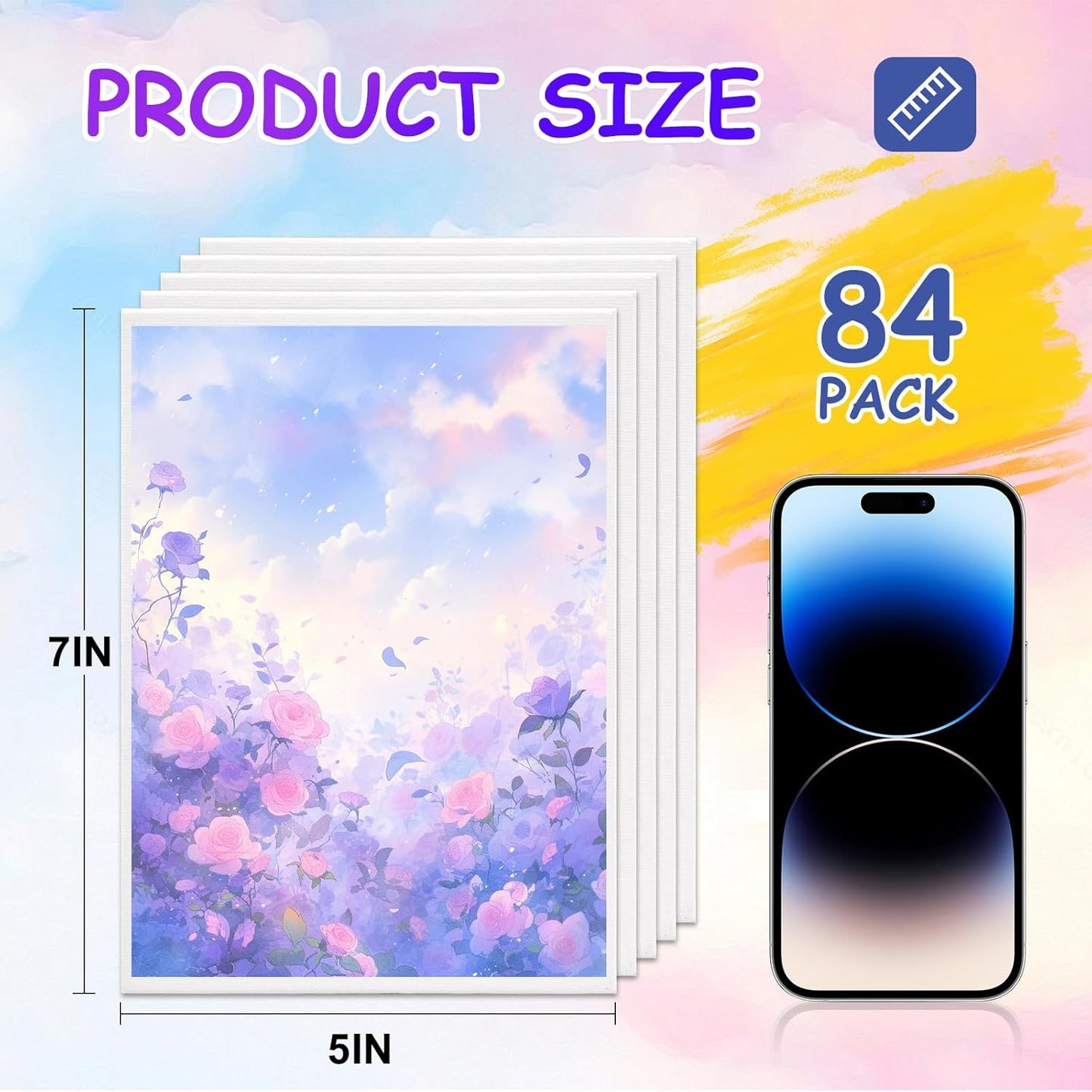 FUMILE Canvas Boards for Painting 5x7 Inch, 84 Pack Small Canvases Value Pack, Primed Acid-Free Blank Canvas Panels for Beginners & Artist, Painting Canvas for Classroom and Painting Parties., White