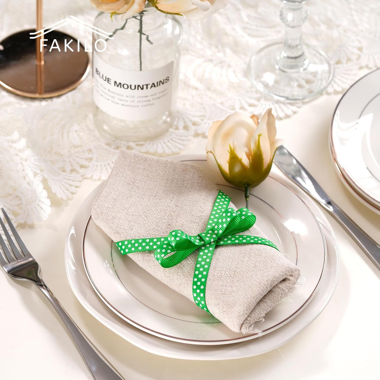 Polka Dot Grosgrain Ribbon 3/8 Inch, 25 Yards Spool Green and White Polka Dot Ribbon for Christmas Gift Wrapping DIY Crafts Hair Bows Wedding Party Decor Sewing and Home Decoration