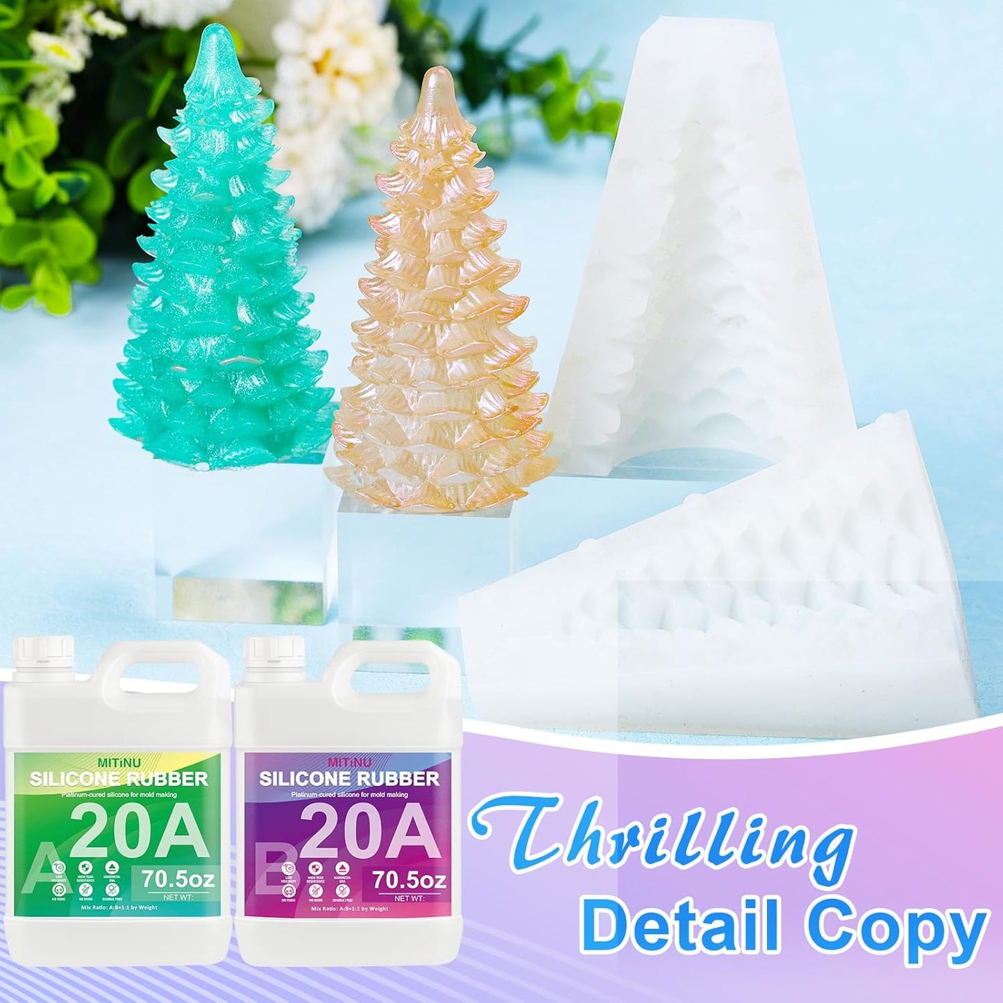 Silicone Mold Making Kit - 20A Liquid Silicone Rubber (1:1 Mix), Non-Toxic & Bubble Free Platinum Cure Silicone for Making Molds for Resin, Soap, Concrete, Craft Molds - 141oz Total