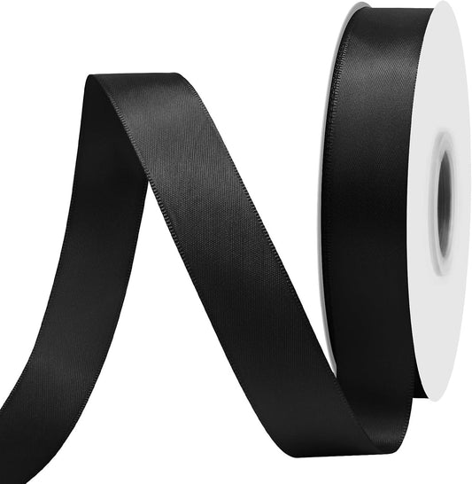 Black Satin Ribbon 7/8" X 50 Yards Solid Color Double Faced Ribbons Perfect for Crafts Wedding Decor Bow Making Arts Sewing and More