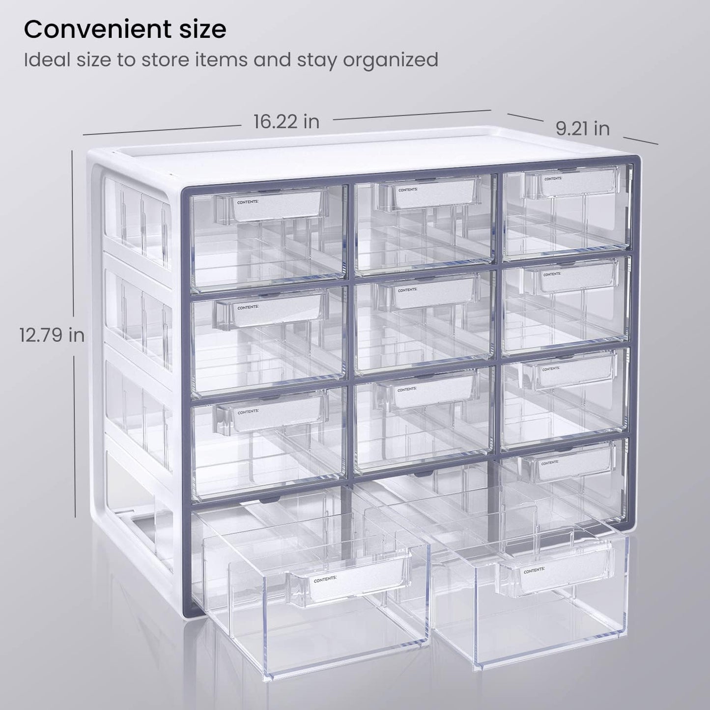 Arteza 12 Drawer Organizer and Storage Cabinet – Clear Plastic, Stackable Drawers for Makeup, Crafts, Sewing, Office Supplies, Small Parts & Tools
