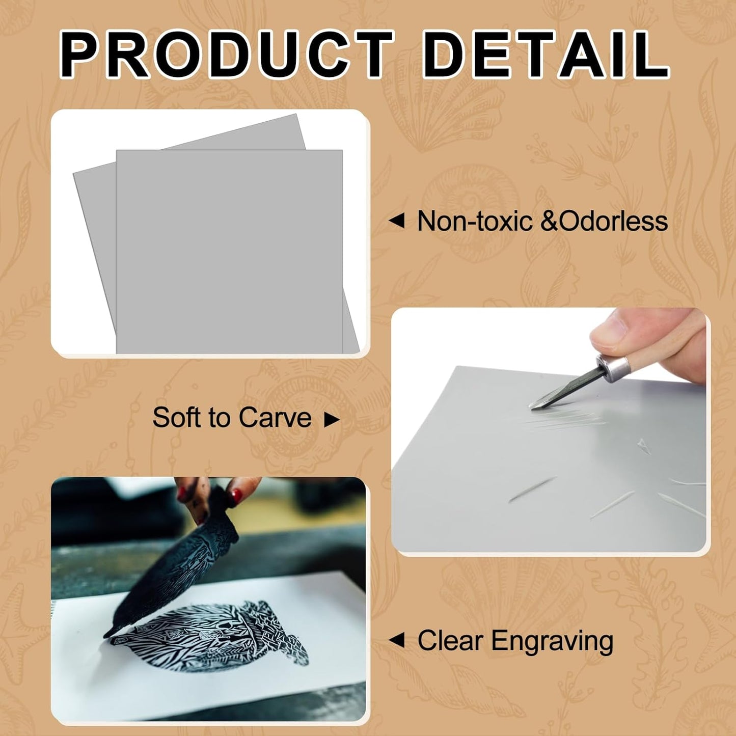 Yeaqee 4 Pcs Linoleum Block Rubber Carving Block Soft Linocut Blocks Large Linoleum Sheet Unmounted Lino Plates for Engraving Art Project Printmaking Artist Studio Supplies (8 x 10 Inch,Gray)