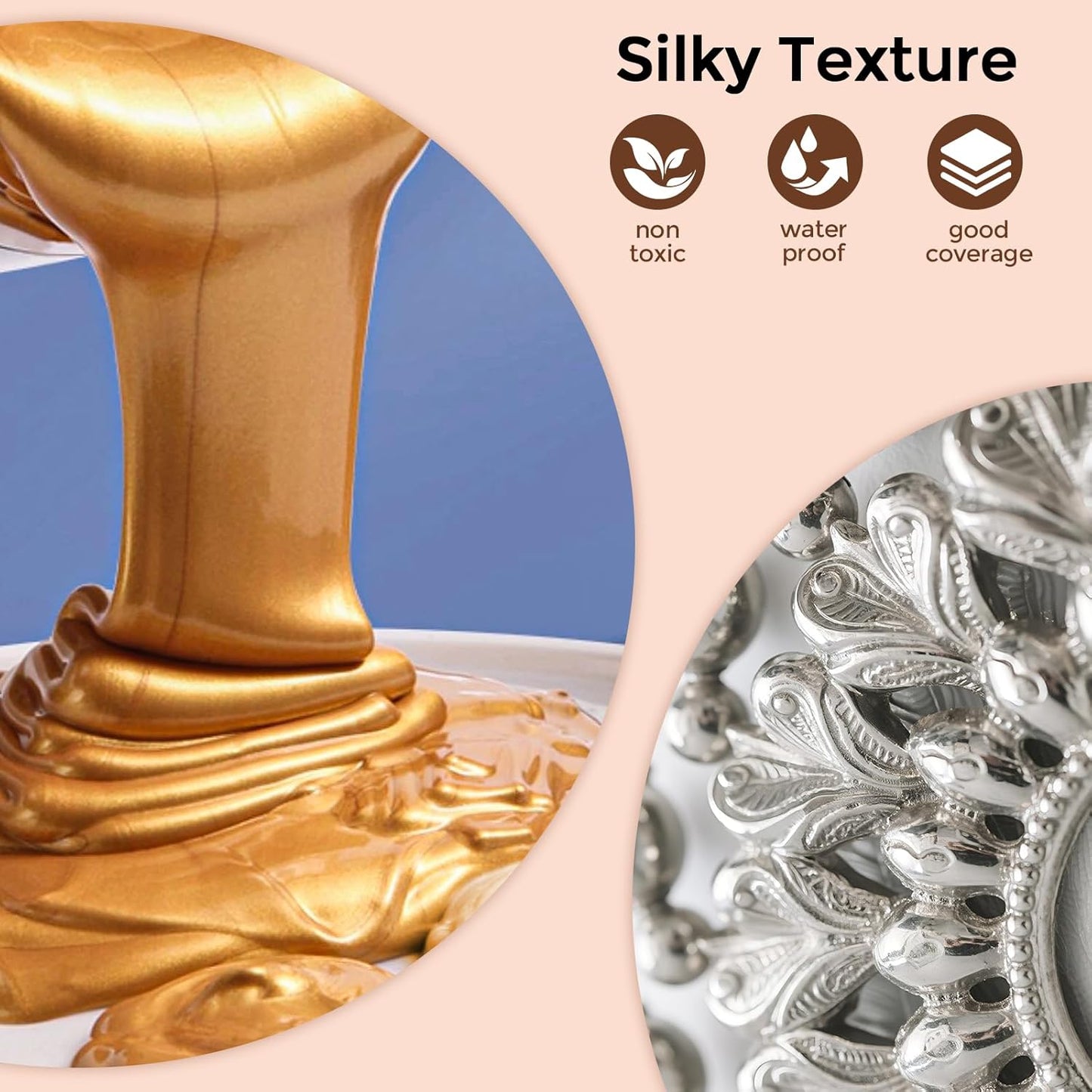 Nicpro Acrylic Paint Metallic, 6 Colors Gold, Silver, Copper, Brass, Bronze, DeepGold, 24oz/720ml Gold Leaf Paint, Non Toxic, Non Fading Paints for Art Painting, Handcrafts, Ideal for Multi-surface