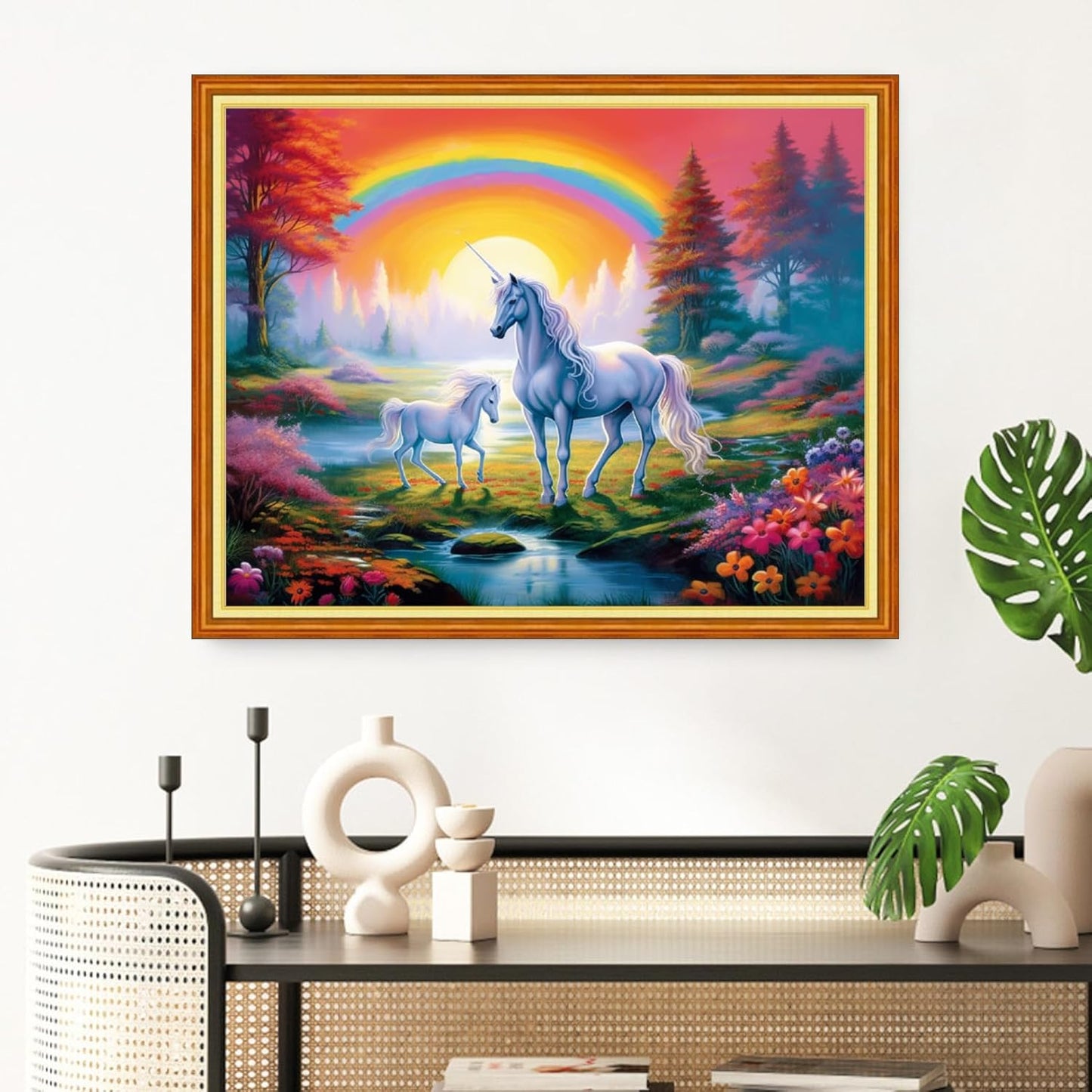 Redxing Stamped Cross Stitch Kits Full Range of Embroidery Starter Kits- Needlepoint Counted Cross Stitch Kits for Beginner Adults 11CT Printed Embroidery Kit-Rainbow Unicorn 16x20 inch