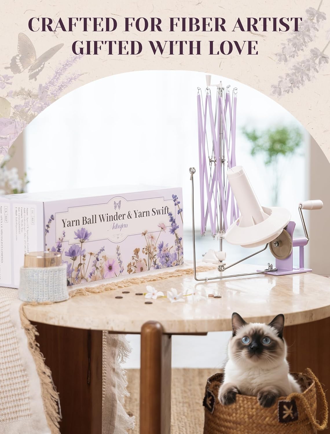 Adhafera Yarn Winder with Swift, Ball Winder for Crocheting, Large Capacity 10–16oz, Smooth Center-Pull Cake Spinner, Metal Craft Supplies for Knitting Enthusiast