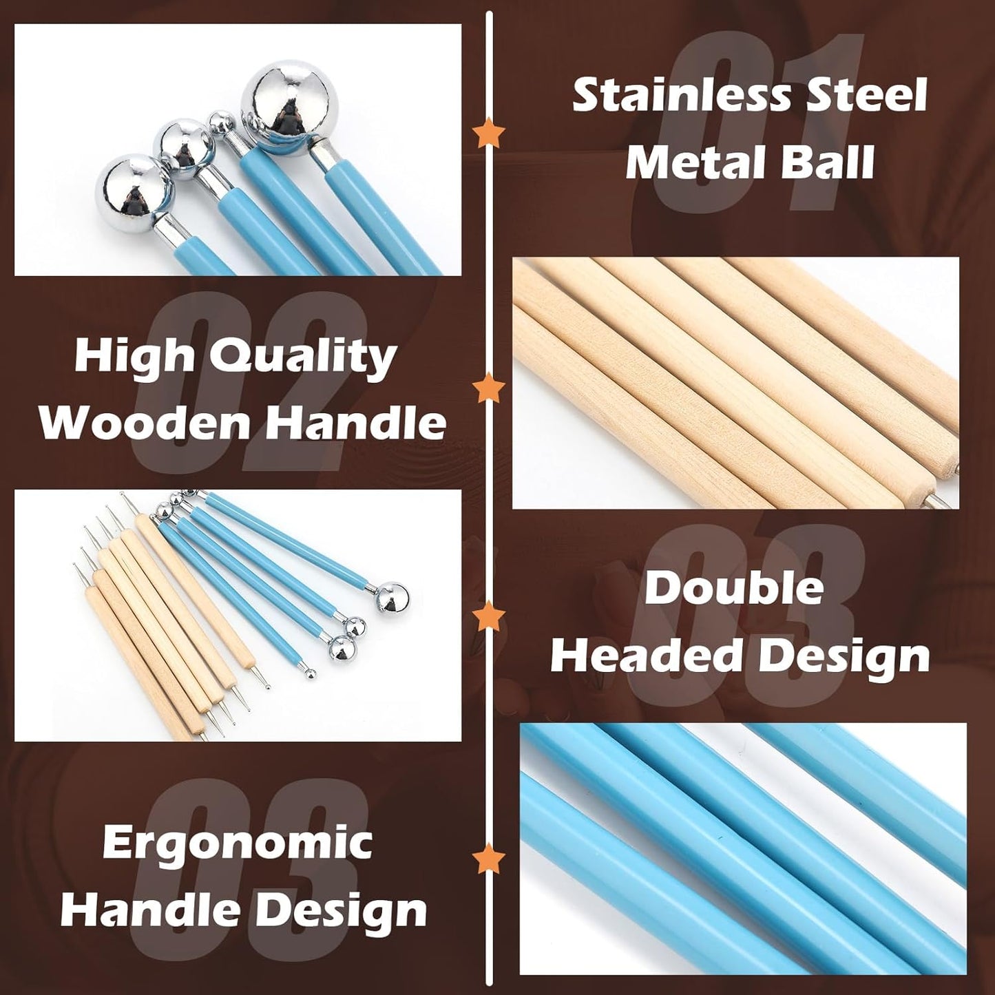 Teenyyou 6 Sets Dot Painting Tools 60 Pcs Clay Pottery Modeling Metal Embossing Tools Ceramic Clay Dotting Supplies for Painting Mandalas Pottery Art Rock