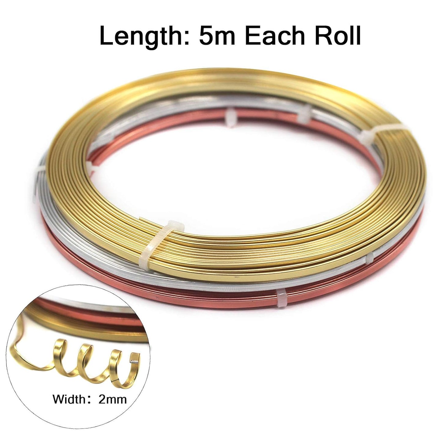 Cinvo 3 Rolls Flat Craft Wire Jewelry Wire Flexible Aluminum Wire Tarnish Resistant for Bezel Sculpting DIY Jewelry Craft Making (1mm Thickness, 3mm Width, Silver, Gold and Rose Gold)