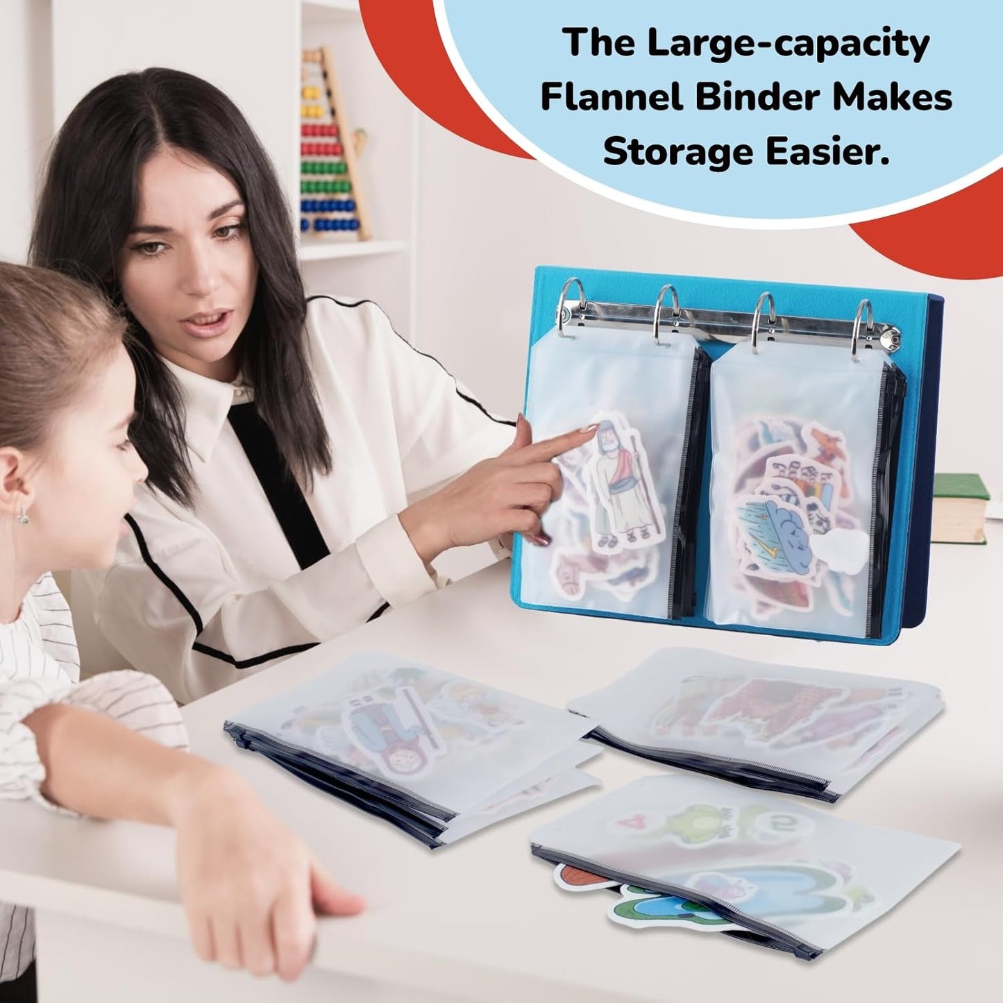 CHEFAN Felt Board for Toddlers, 2 Pack Multi-Functional Felt Pieces Storage Binders, Flannel Stories Board, Freestanding Flannel Story Learning Set and Storage Bag for Preschool, Teacher