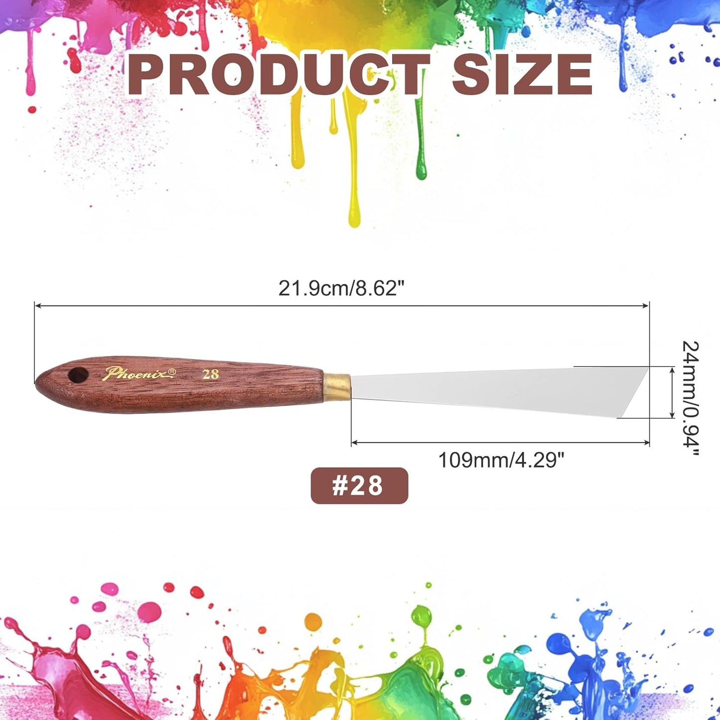 MECCANIXITY Pack of 1 Palette Knife No.28, 8.6" Long Palette Knives with Stainless Steel Flexible Spatula Pallet Knife and Wood Handle for Scraping, Mixing, Oil Acrylic Painting Canvas