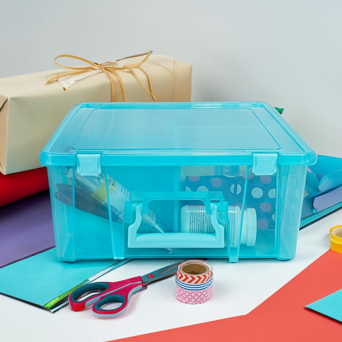 ArtBin 6990AA Super Satchel Double Deep Compartment Box - Art Storage with 8 Removable Compartments, Smart Closure for Craft Supplies (Aqua Mist- Pack of 1)