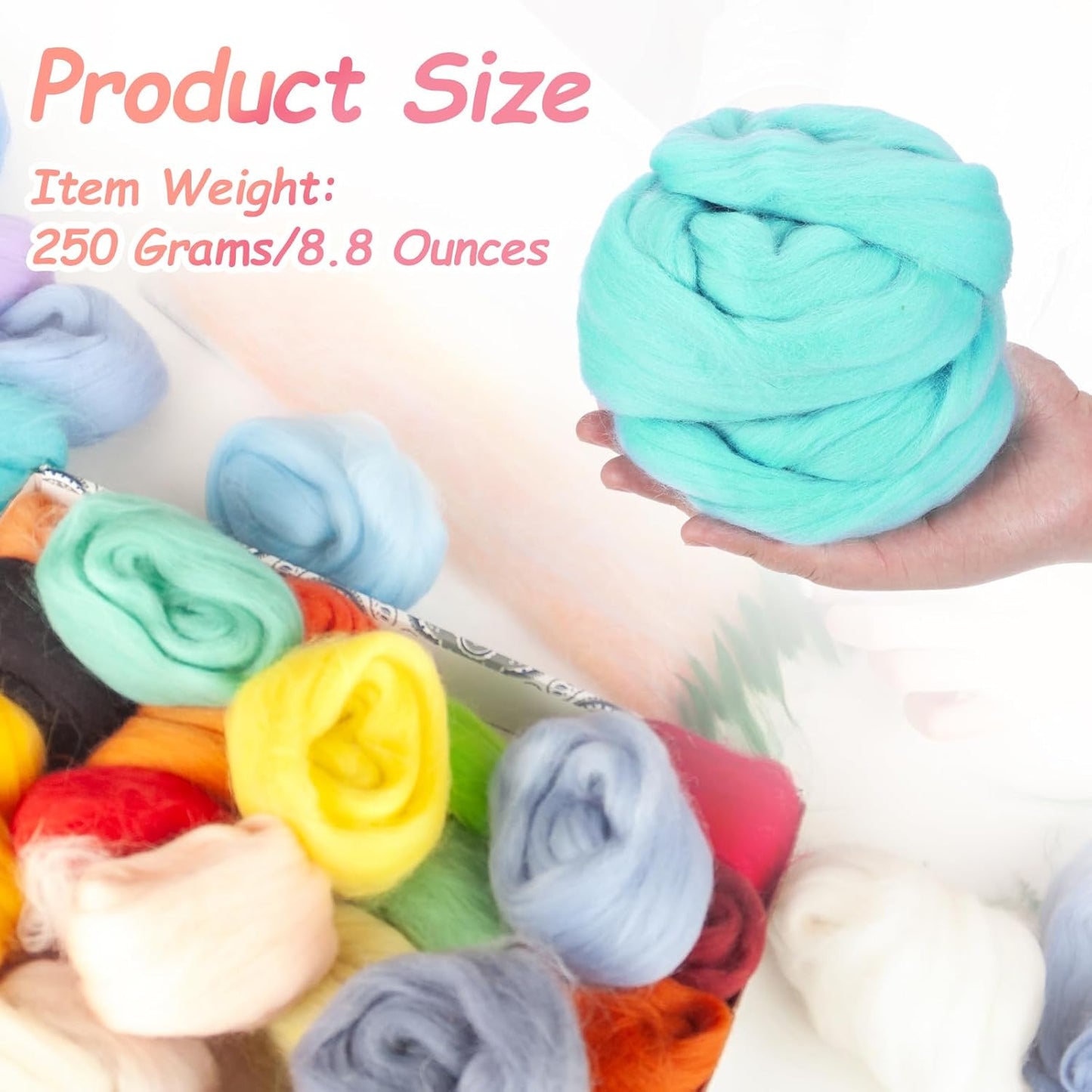 PATIKIL Wool Roving Yarn, 250G/8.8OZ Felting Wool Pure Roving Yarn, Sky Blue