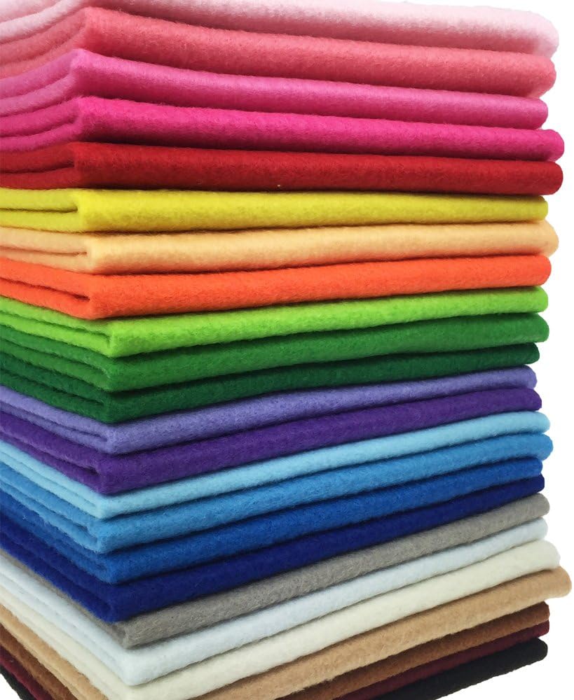 24pcs Thick 1.4mm Soft Felt Fabric Sheet Assorted Color Felt Pack DIY Craft Sewing Squares Nonwoven Patchwork (25 * 25cm)