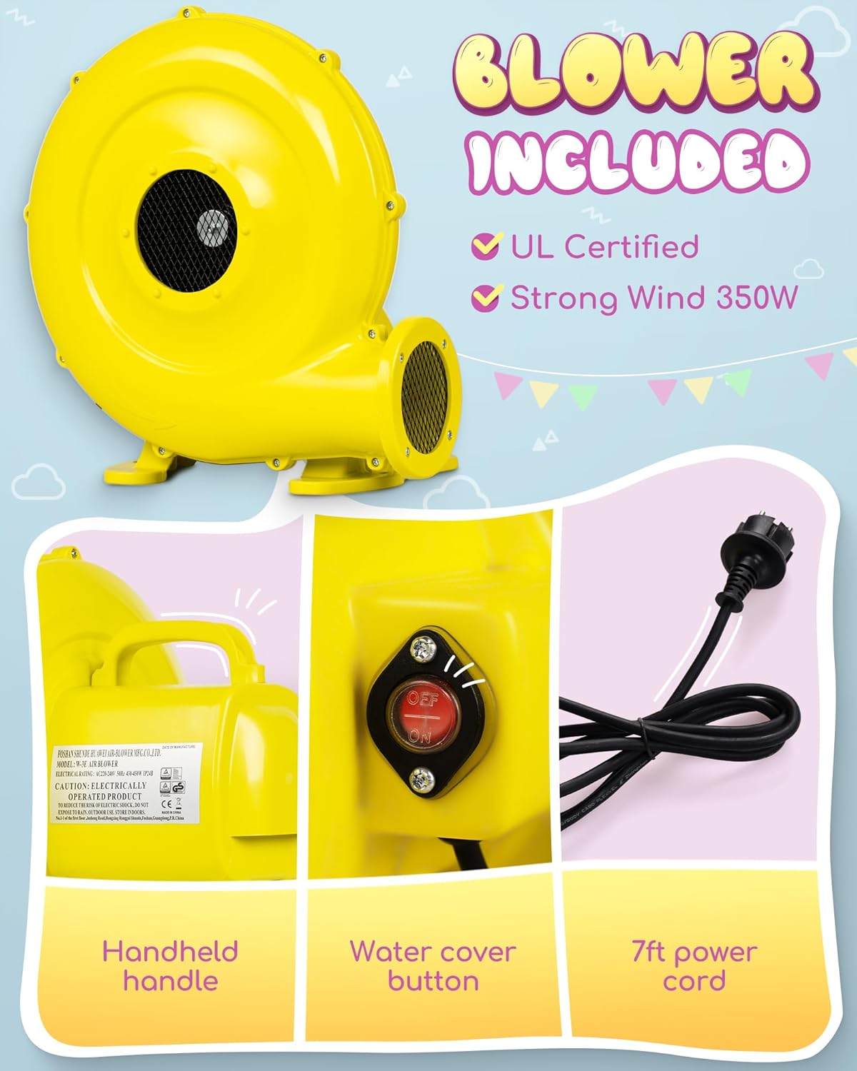 AirMyFun Pink Indoor/Outdoor Inflatable Bounce House for Kids 3-8 - Bouncy Castle with Slide, Blower, Water Pool & Ball Pit