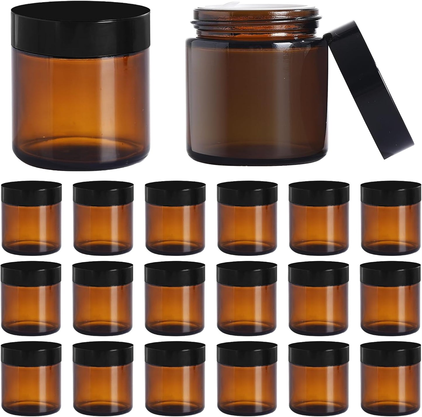 Amber Glass Jars with lids, 24 Pack 4oz Empty Cosmetic Jars, Refillable Airtight Wide Mouth Container for DIY, Sample, Cream, Lotion, Candle Making, Powder, Cosmetic