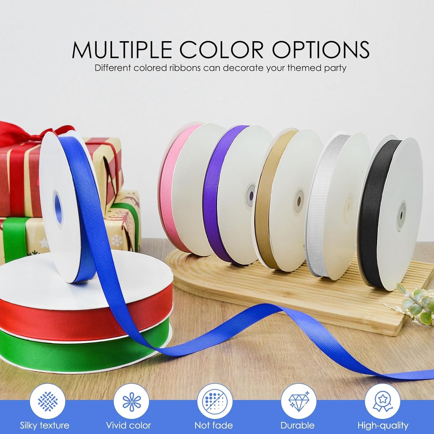 50 Yards 5/8 inch Grosgrain Ribbon, Solid Color Fabric Ribbon Perfect for Gift Wrapping, Wedding, Handmade Bows, Floral Bouquets and Party Decoration(Royal Blue)