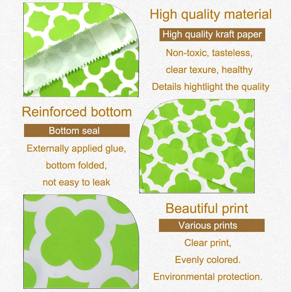 KEYYOOMY 100 Pcs Lime Green Candy Buffet Bags Small Cookie Bags Polka Dot Paper Treat Bags for Wedding Birthday Party (5 inch x 7 inch)