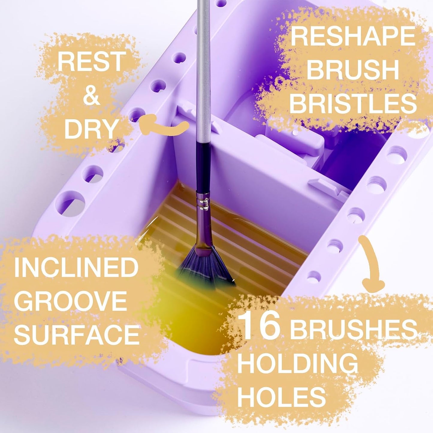 SEVENY Paint Brush Cleaner, Paint Brush Holder and Organizers with Palette for Acrylic, Watercolor, and Water-Based Paints (Purple)
