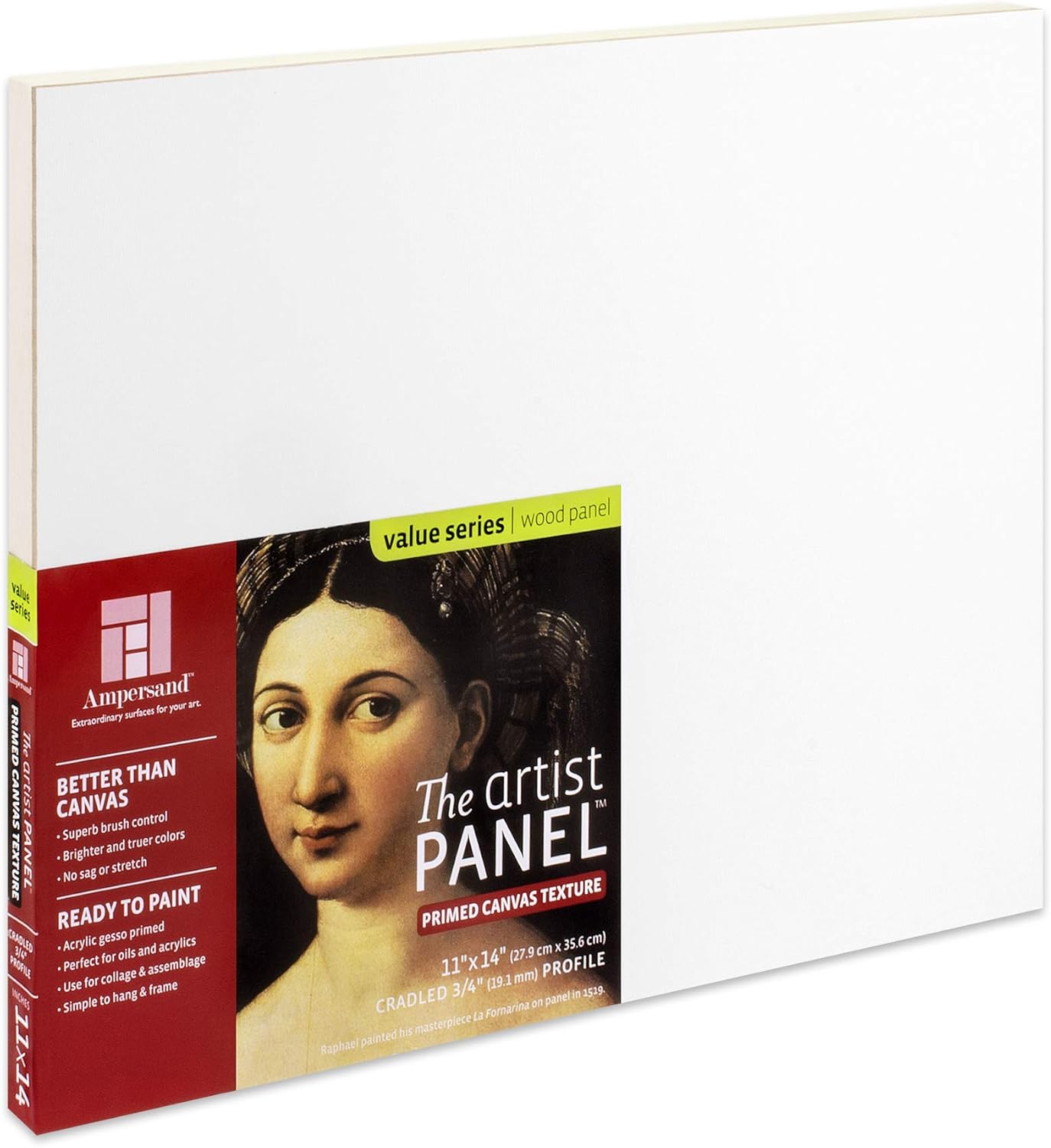 Ampersand Art Supply Wood Gesso Art Painting Panel: Canvas Texture, 3/4 Inch Cradle, 11" x 14"