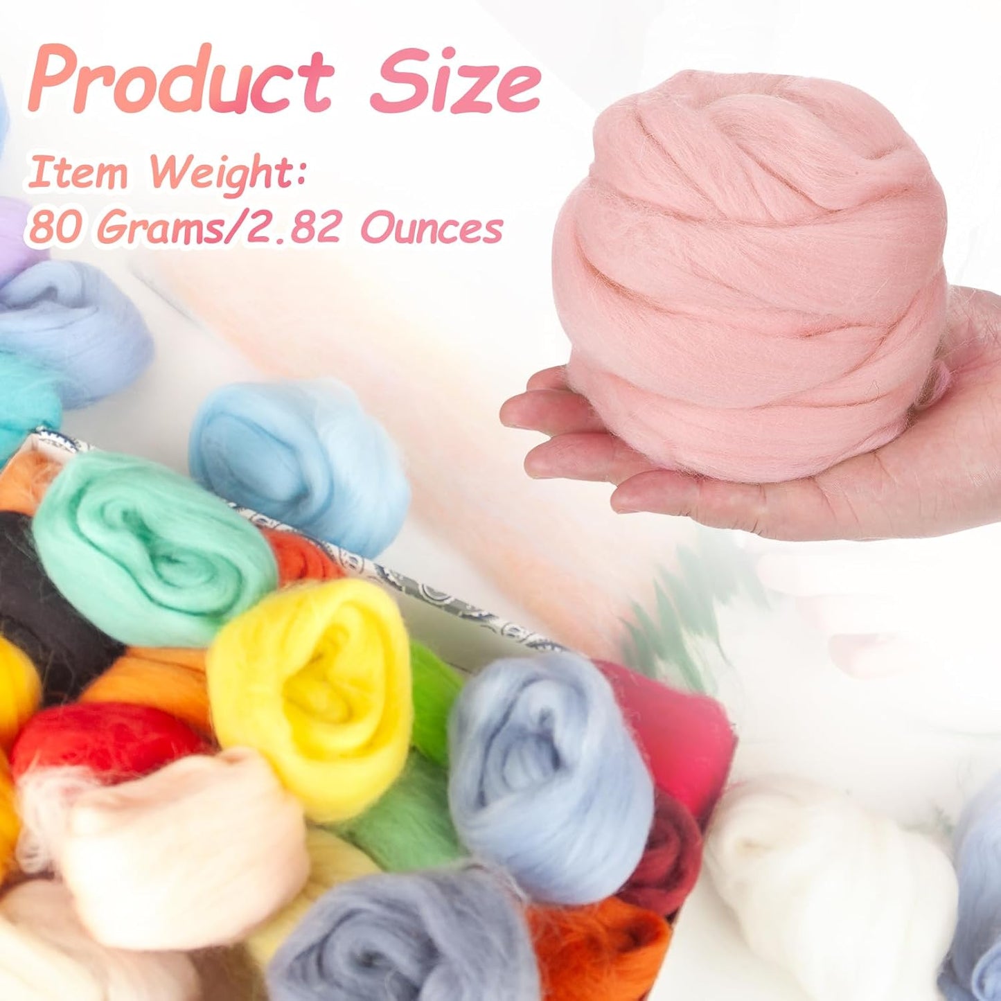 PATIKIL Wool Roving Yarn, 80G/2.82OZ Soft Felting Wool Pure Chunky Roving Yarn Bulk for Needle Felting Knitting Blanket Spinning Weaving DIY Craft, Light Pink