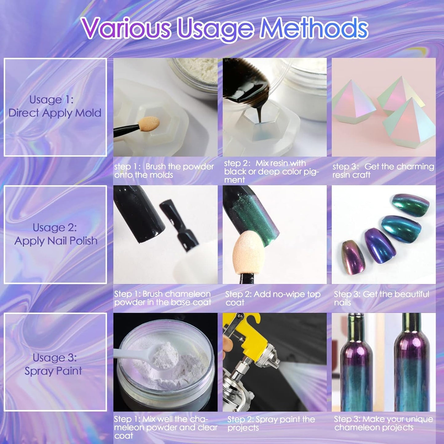 Ceya Chameleon Mica Powder, 1.8oz/ 50g Mermaid Chrome Nail Powder, Cosmetic Grade Pearlescent Effect Color Shift Pigment for Epoxy Resin, Makeup, Nail Polish, Soap Dye, Candle Making,Craft,Slime,Paint