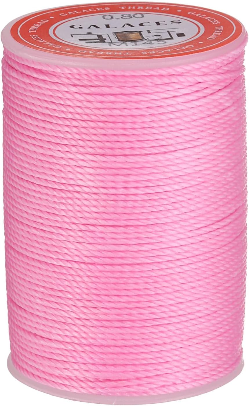 uxcell Round Leather Sewing Waxed Thread, 55m / 60 Yards Wax Polyester String, 0.8mm Waxed Stitching Cord for Leather Crafts, Bookbinding, Bracelets Braided, Pink