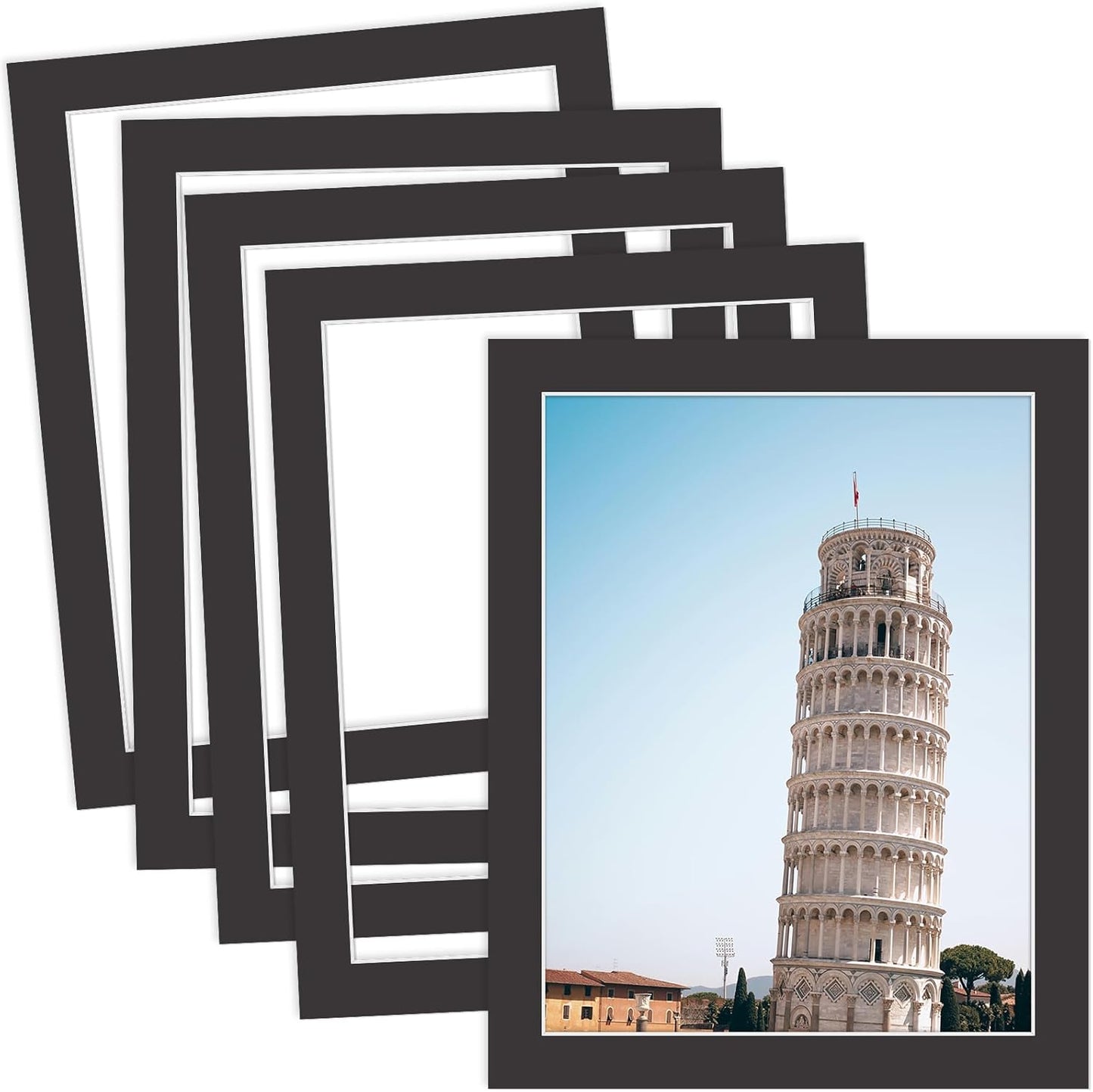 MBC MAT BOARD CENTER, 5 Pack 8x10 for 7x9 Black Picture Mats Frame Mattes, Bevel Cut, Acid Free, 4-ply Thickness