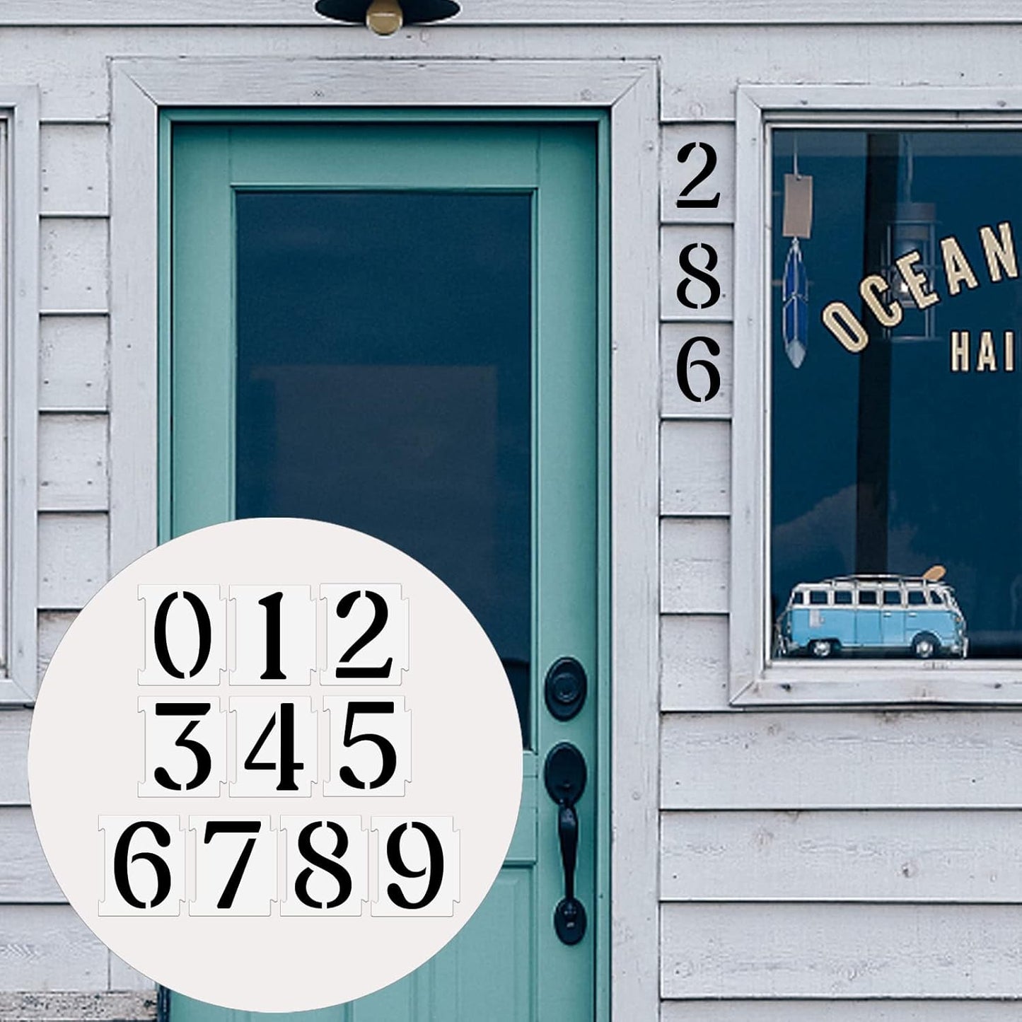 YEAJON 5 Inch Curb Stencil Kit 0-9 Address Number Stencils, 20Pcs Reusable 14 Mil Mylar Plastic Templates for Painting on Road, Wall, Wood, Mailbox