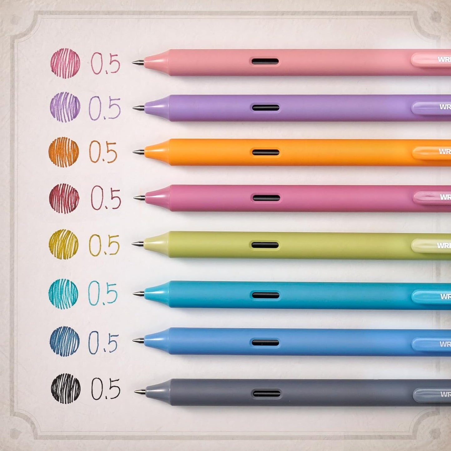WRITECH Fine Point Gel Pens: 8ct 0.5mm Multi Colored Ink Colors Retractable Pen for Smooth Writing Note Taking Journaling Assorted Coloring No Bleed & Smear & Smudge (Vintage Set)