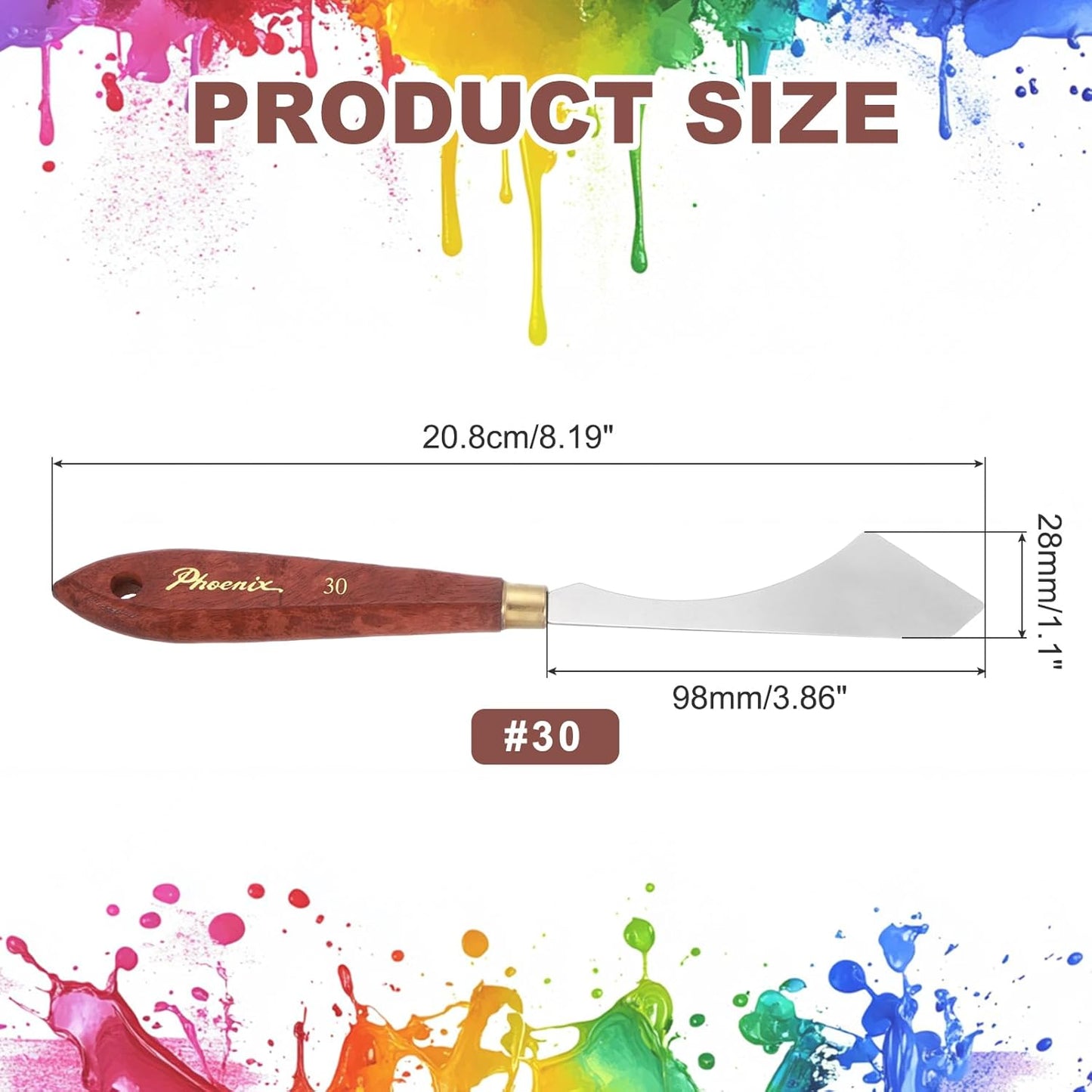 MECCANIXITY Pack of 1 Palette Knife No.30, 8.2" Long Palette Knives with Stainless Steel Flexible Spatula Pallet Knife and Wood Handle for Scraping, Mixing, Oil Acrylic Painting Canvas