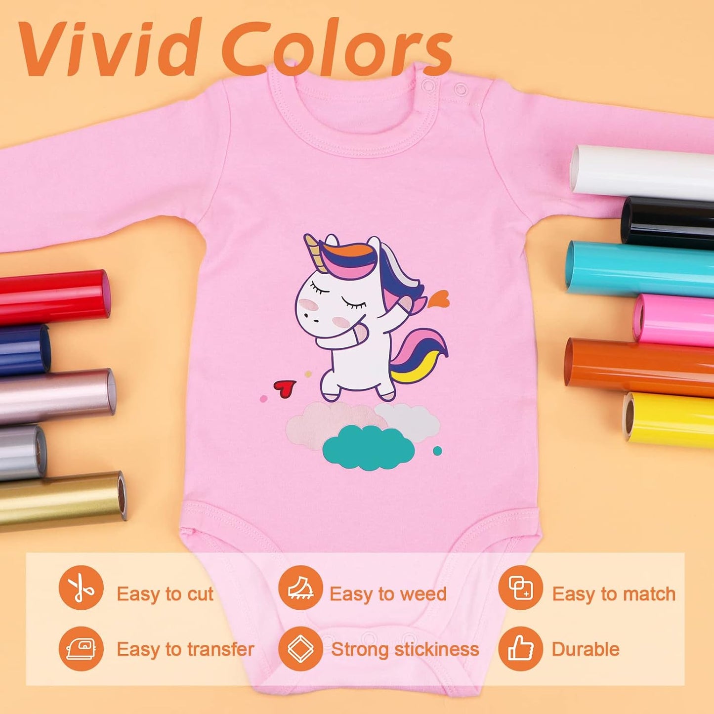 HTVRONT HTV Vinyl Rolls Heat Transfer Vinyl - 12" x 5ft Orange HTV Vinyl for Shirts, Iron on Vinyl for All Cutter Machine - Easy to Cut & Weed for Heat Vinyl Design (Orange)