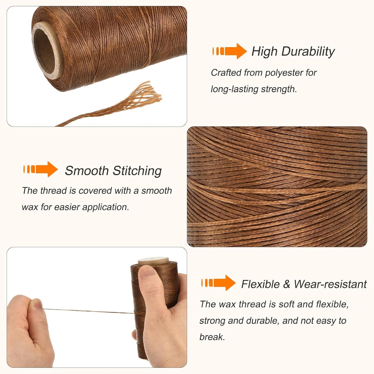 MECCANIXITY Waxed Thread,284 Yard 0.8mm 150D Flat Wax Thread Polyester Waxed String for Leather Sewing Hand Weaving Book Binding Home Decoration, Dark Brown
