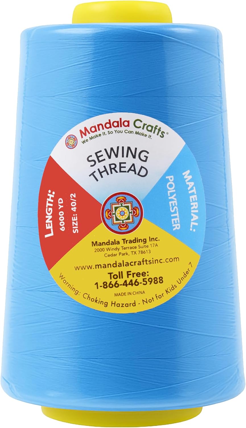 Mandala Crafts 4 Pack of Serger Threads Cones Spools - 40S/2 24000 Yards Polyester Sky Blue Threads for Sergers Machine and Overlock Quilting Sewing Machine
