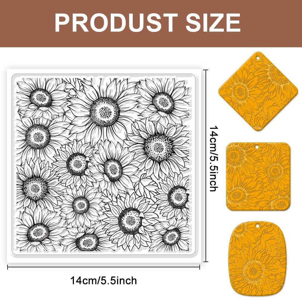 CHGCRAFT Polymer Clay Texture Sheet Sunflower Silicone Texture Stamp Polymer Clay Modeling Pattern Pad for Jewelry Earring Making DIY Craft, 5.5x5.5inch
