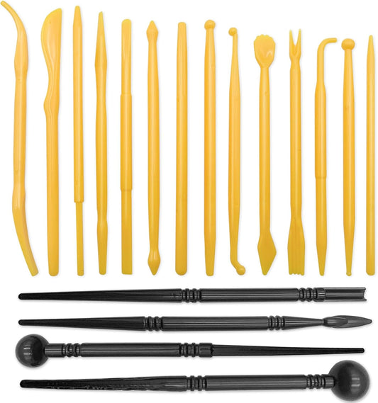 Clay Tools, 18pcs DIY Plastic Pottery Tool Kit for Polymer, Modeling, Air Dry Clay, Sculpting Tools Dotting Ball Stylus Pen for Embossing, Fondant, Crafts, Styling, for Kids and Beginners
