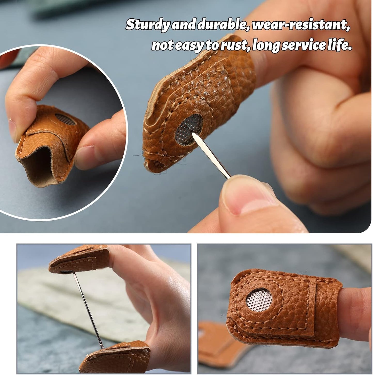 8 Pcs Hand-Working Sewing Thimble, Adjustable Metal Finger Protectors for Sewing, Leather Thimbles for Hand Quilting, Thimbles for Hand Sewing, Sewing Needles, Hand Embroidery Craft