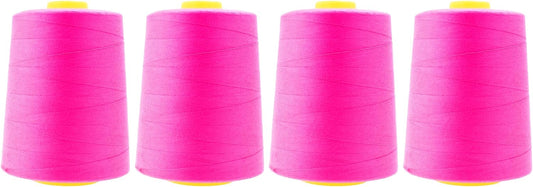 Mandala Crafts 4 Pack of Serger Threads Cones Spools - 20S/2 24000 Yards Polyester Neon Pink Threads for Sergers Machine and Overlock Quilting Sewing Machine