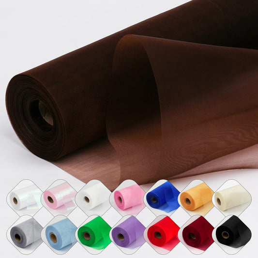 Crystal Organza Fabric Tulle 11 Inch by 50 Yards Sheer Tulle Rolls for DIY Craft Wedding Party Baby Shower Decor Gift Wrapping Party Supplies (Brown)