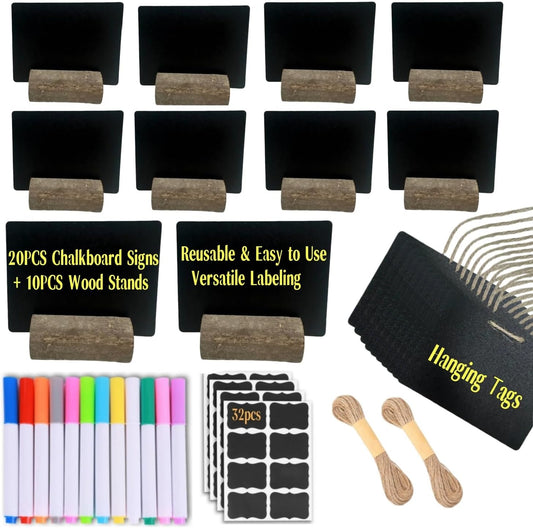 20 Pack Mini Chalkboard Signs for Food Buffet Table Reusable Catering Labels with 10 PCS Wooden Rustic Stands, Party Buffet Food Tags, Small Chalk Board Sign Holders for Wedding Birthday Bakery