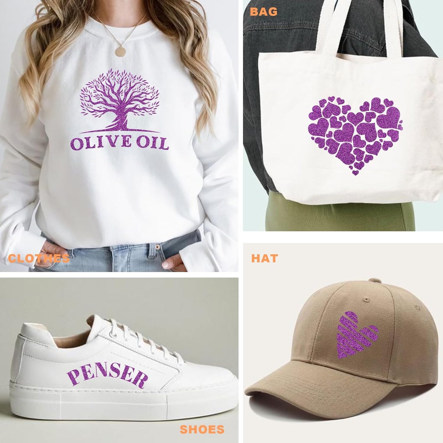 Glitter HTV Heat Transfer Vinyl Rolls- 10" x 8ft. Glitter HTV for Shirts. Iron on Vinyl and Heat Transfer Vinyl for All Cutters Machines. Easy to Cut & Weed Heat Vinyl Designs (Purple)