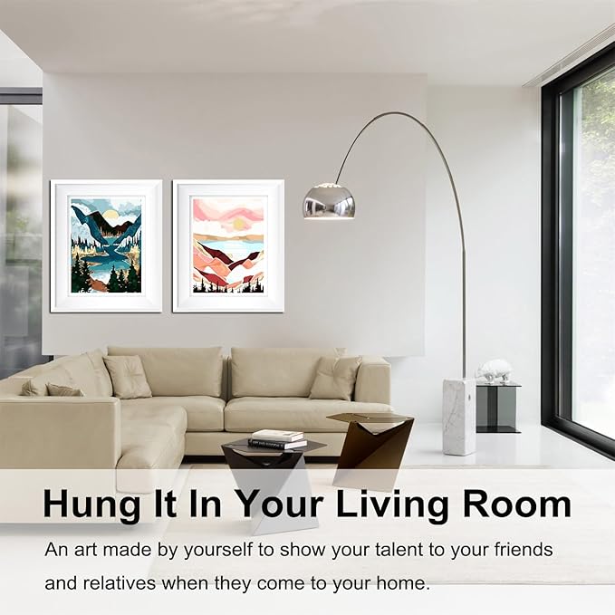 BAISITE Paint by Numbers Kit for Adults Beginners,12" Wx16 L 2 Pack Canvas for Painting Kits for Adults in Colorful Box-Sunset Lake Mountains1112