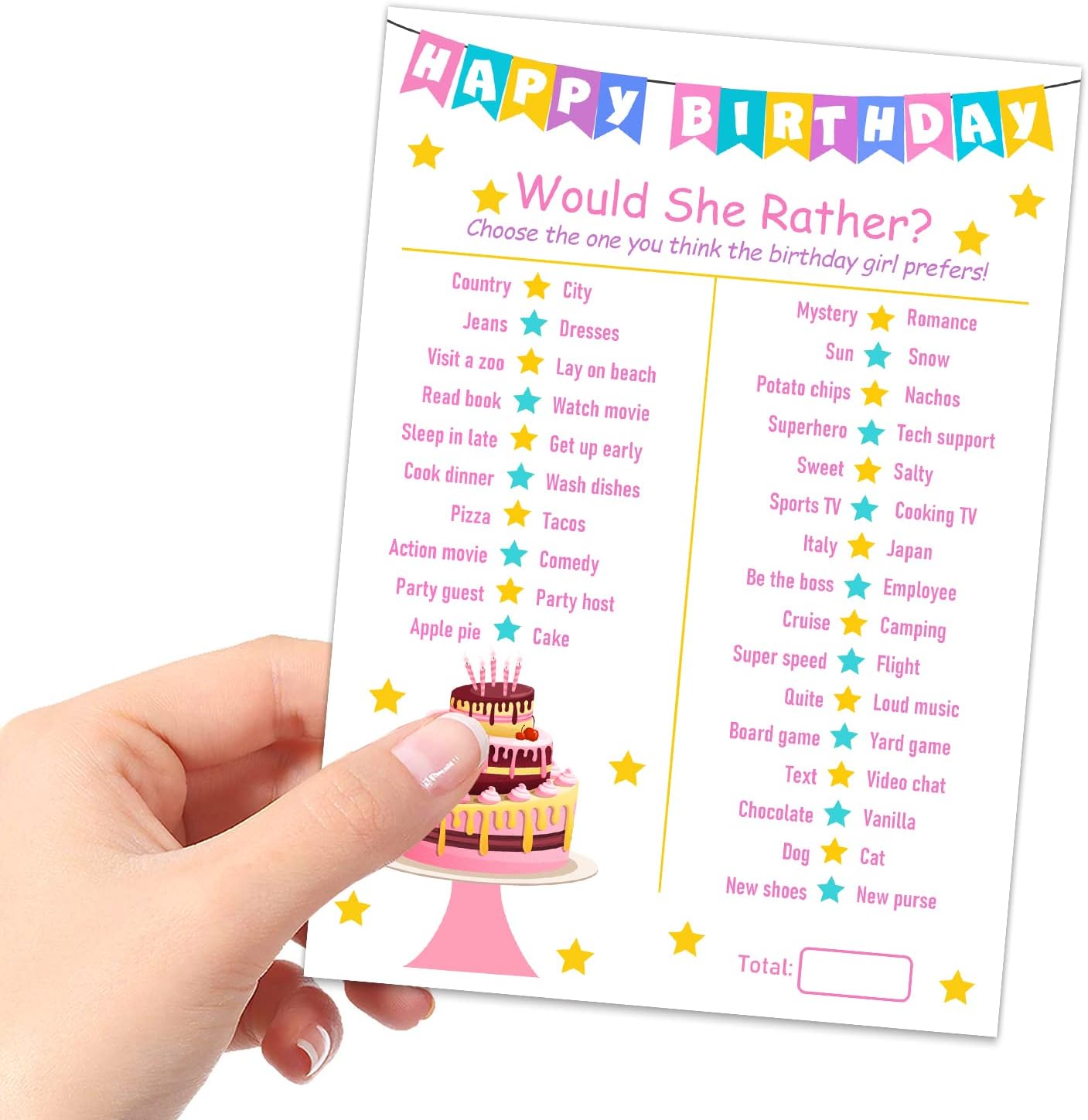 Birthday Girl Party Game-Would She Rather-20 Birthday Game Card Set- Girl Birthday Party Activity Notebook Themed Party Activity and Idea - Girl Birthday Supplies, Activity, Decorations