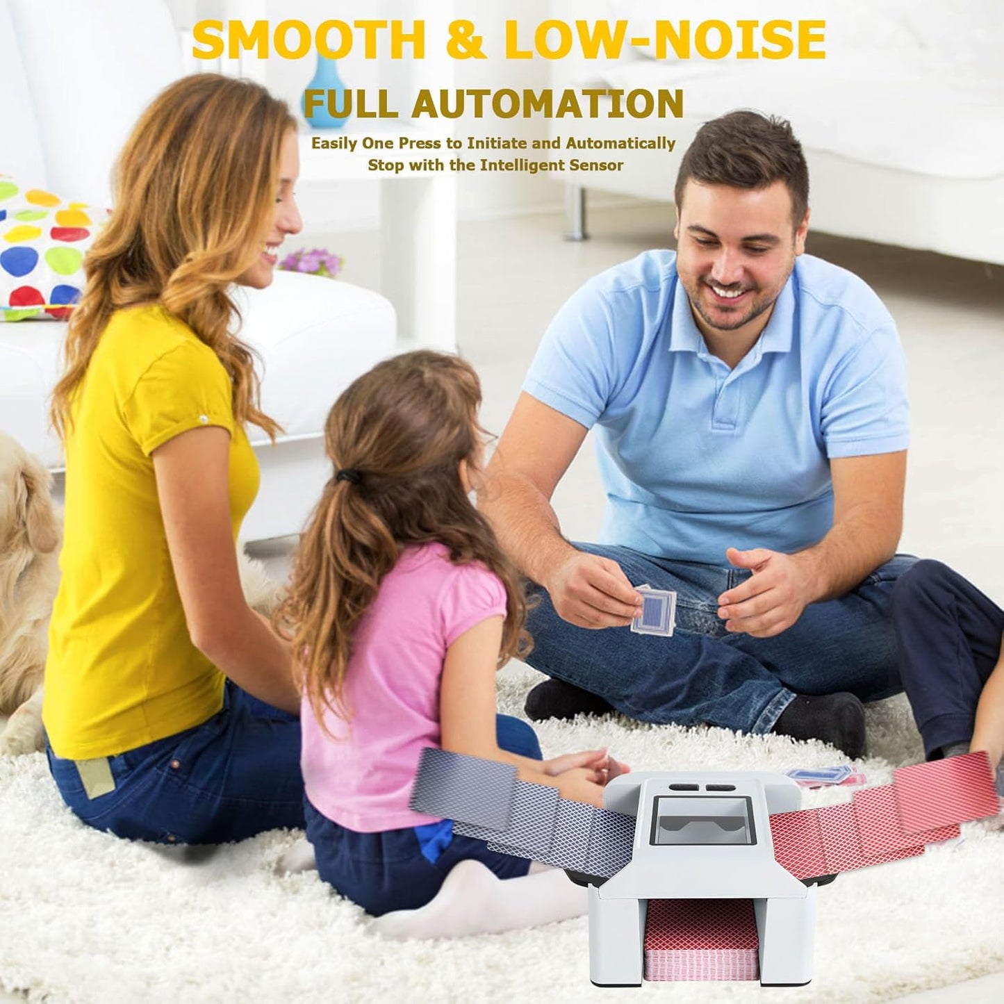 Automatic Card shuffler 1-2 Deck, 2000 mAH USB-C Rechargeable Electronic Card shuffler, Quiet Card shuffler for UNO Poker Blackjack Canasta Skip-Bo Phase 10, One-Press AUTO and Manual