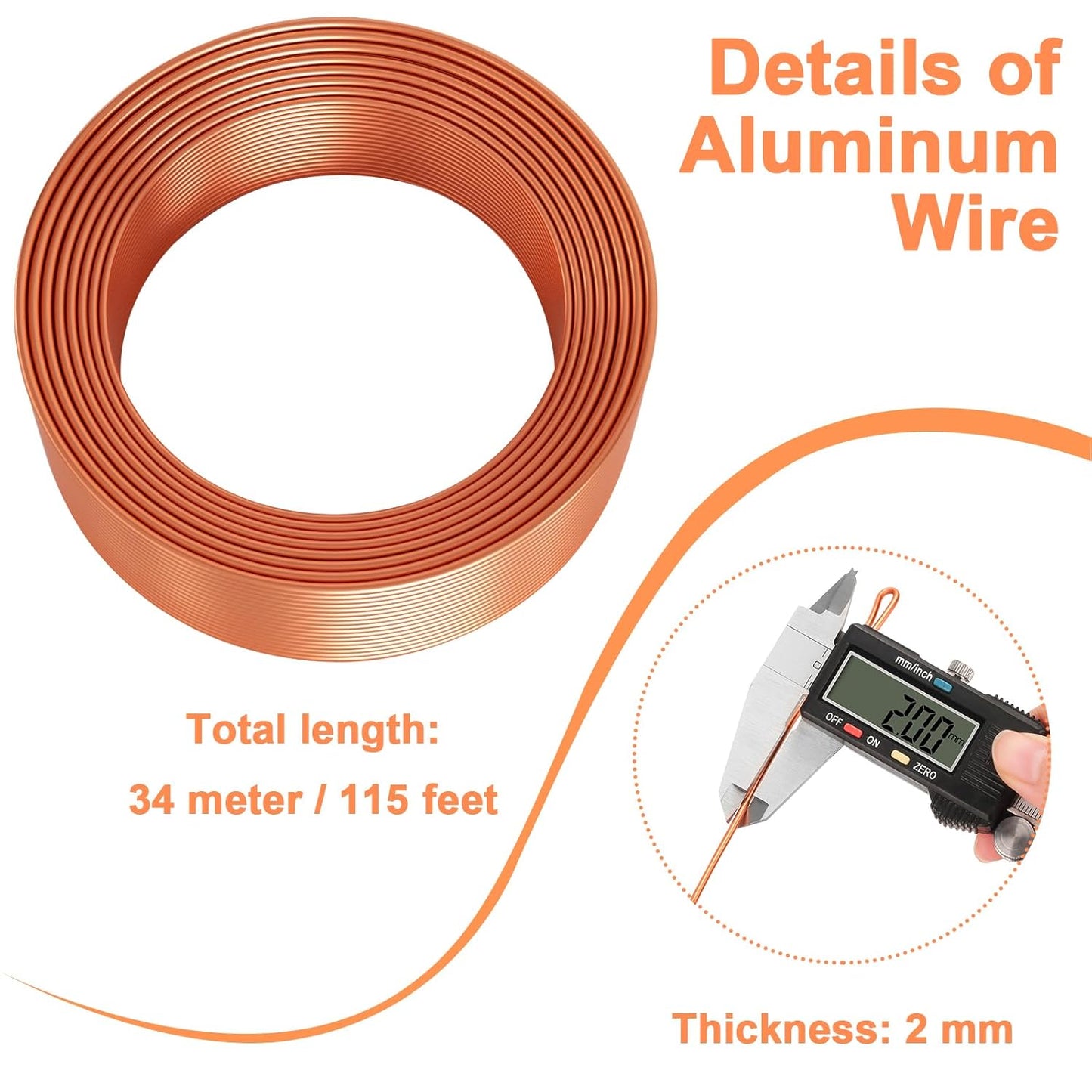 Aluminum Craft Wire for Jewelry Making, 12 Gauge Armature Bendable Craft Bending Wire for Sculpting, Gardening DIY Craft Project Ornaments(Copper, 2 mm)