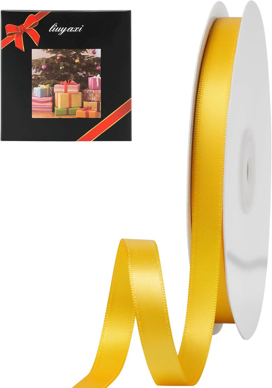 LIUYAXI Yellow Stain Ribbon, 1/2" X Continuous 50 Yards, Double Faced Fabric Ribbon Perfect for Gift Wrapping Wedding Christmas Birthday Floral Arrangement Craft