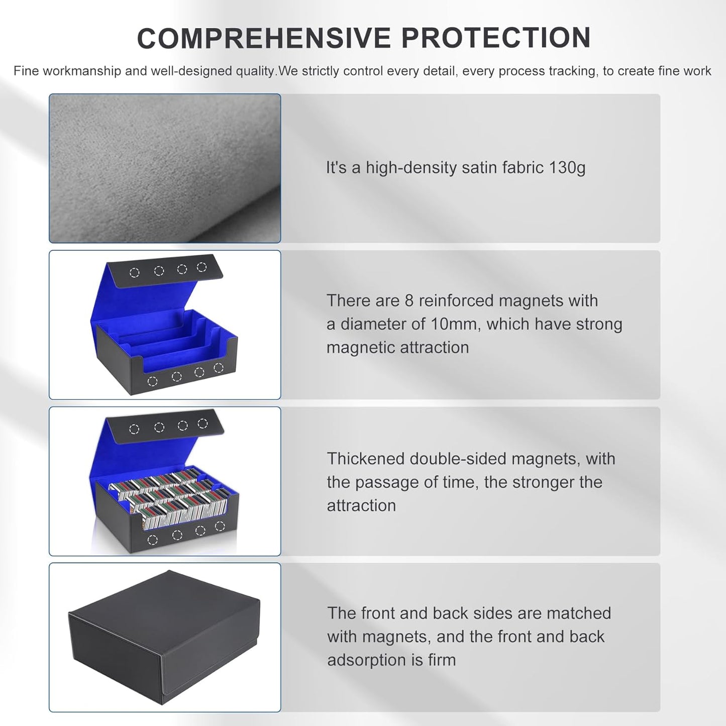 Card Storage Box for Trading Cards，2400+ Leather Magnetic Closure Commander Storage Box,Protectors Fit for YuGiOh, MTG and Sport Cards (Black, blue, 2400+)