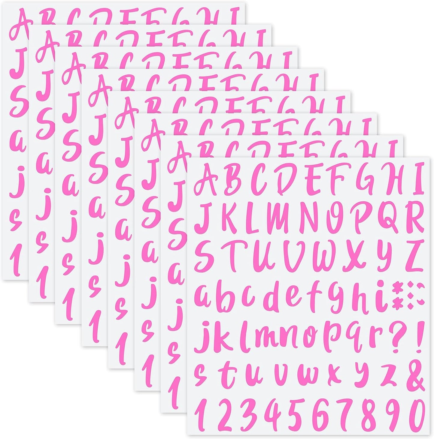 Outus 576 Pieces 8 Sheets Letters Stickers Self Adhesive Vinyl Letter Alphabet Number Stickers Mailbox Numbers Sticker, Decals for Classroom Decor, Sign, Door(Pink,1 Inch)