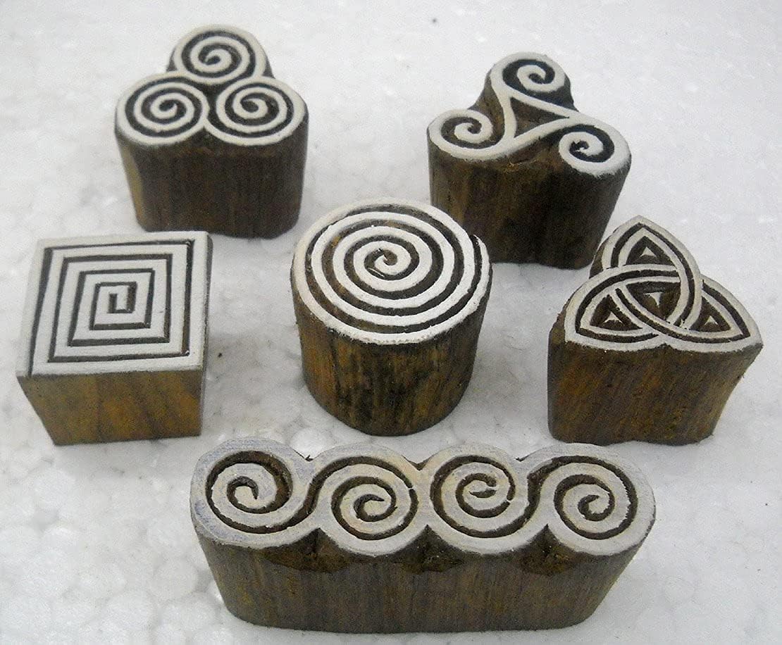 CRAFTSOFINDIA Wholesale Pack of 6 Elegant Designs Wooden Block Stamps/Tattoo/Indian Textile Printing Blocks
