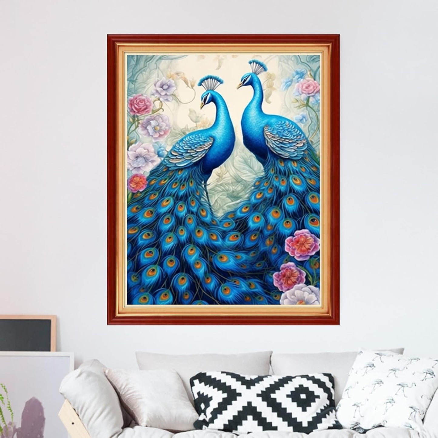 Foxdiviy Stamped Cross Stitch Kits for Beginners Full Range of Cross Stitching 11 CT Printed Cross Stitch Kits for Kids Adults Cross Stitch Patterns Needlepoint Kits- Blue Peacock Couple 16x20 inch